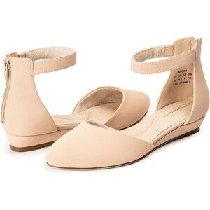 Cusolemore Flat Shoes Women Cream Faux Leather Ankle Strap Low Comfortable Shoes